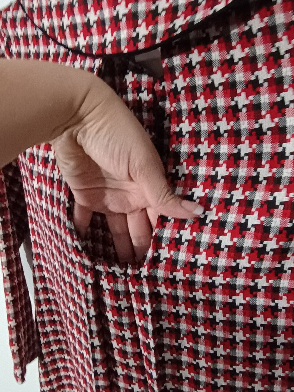 Iris & Ivy Girls Size 12 Red Black White Tweed Houndstooth Peter Pan Collar Coat - Picture 7 of 10